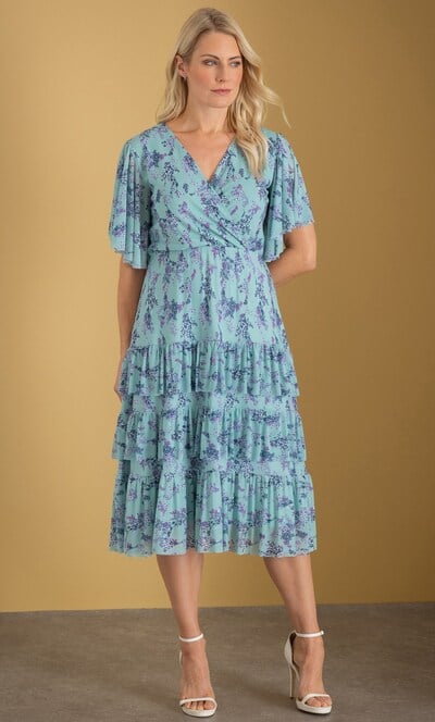 Floral Print Wrap Mesh Dress