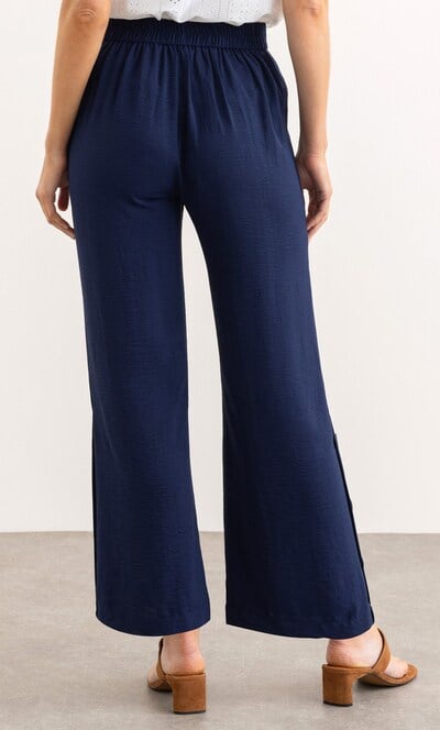 Wide Leg Button Trim Pull On Trousers