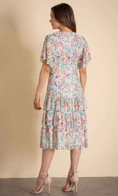 Meadow Print Frill Mesh Midi Dress