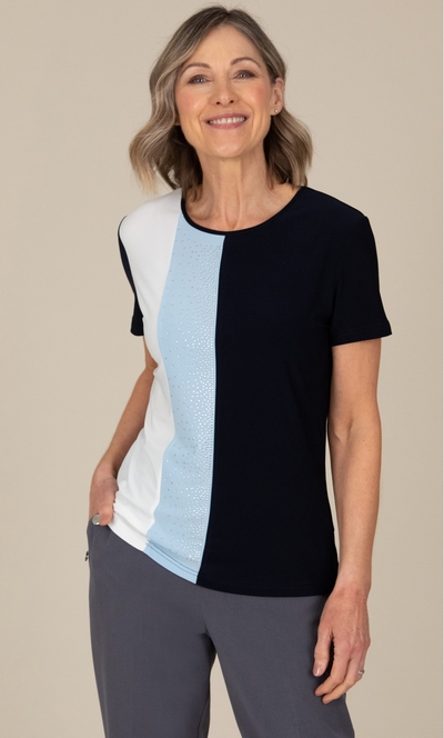 Anna Rose Colour Block Sparkle Top