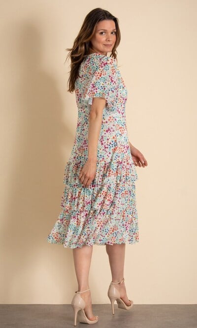 Meadow Print Frill Mesh Midi Dress
