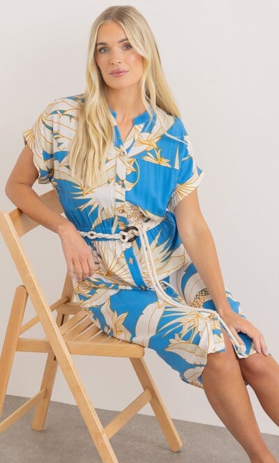 Leaf Printed Shirt Dress With Belt