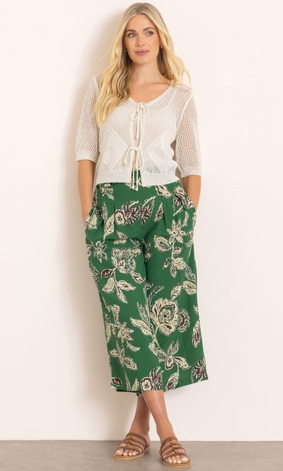 Open Knit Tie Front Short Sleeve Cardigan