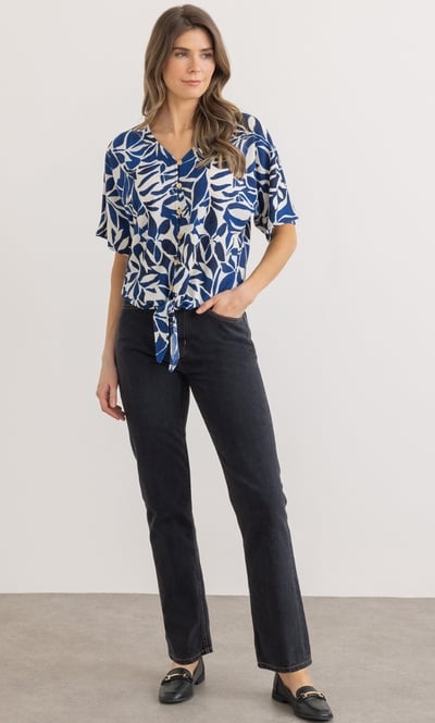 Printed Tie Front Top