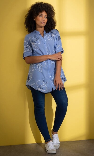 Floral Shimmer Embroidered Cotton Shirt