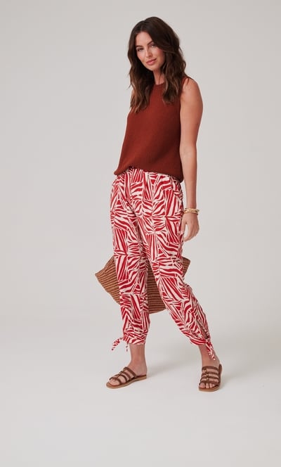 Printed Tie Hem Cropped Trousers