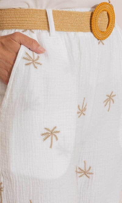 Anna Rose Embroidered Wide Leg Belted Trousers
