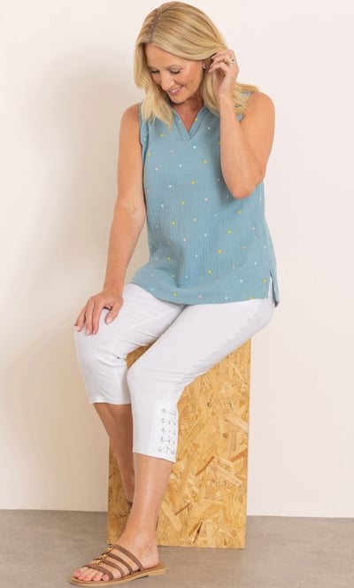 Anna Rose Embroidered Spot Cotton Top