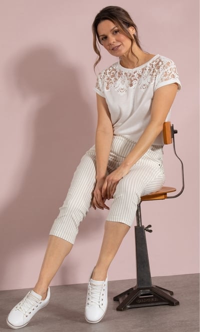 Cropped Striped Stretch Trousers