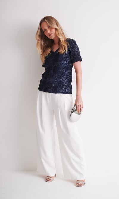 Applique And Sequin Short Sleeve Mesh Top