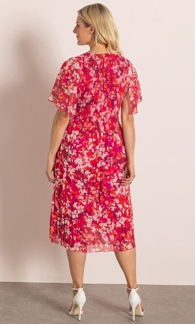 Pleated Floral Print Dress