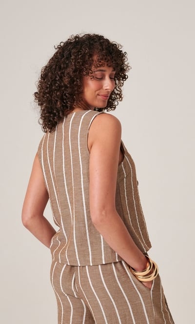 Striped Tie Front Sleeveless Top