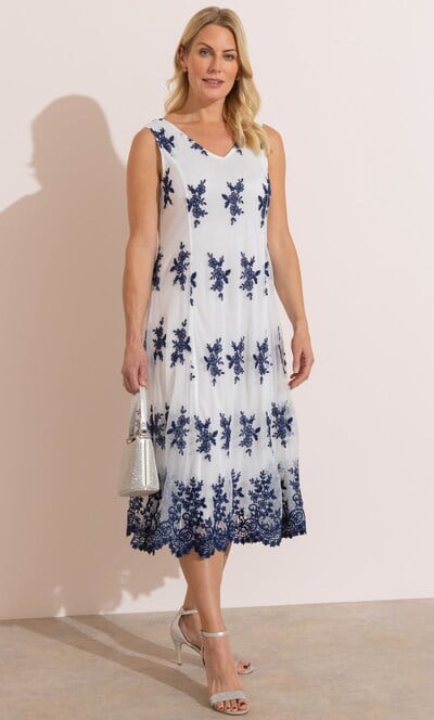 Anna Rose Embroidered Mesh Midi Dress