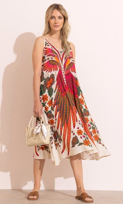 Paradise Bird And Floral Print Midaxi dress