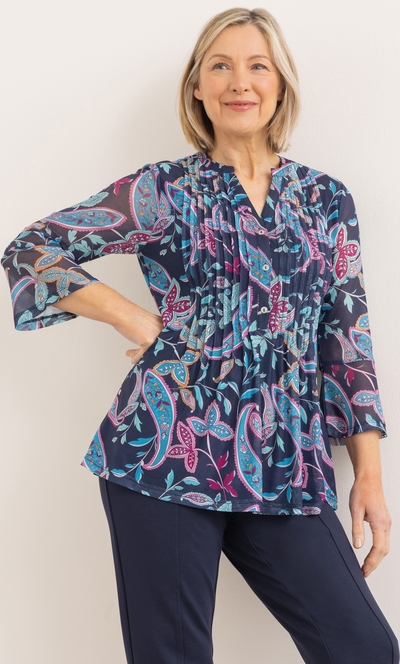 Anna Rose Paisley Printed Mesh Top