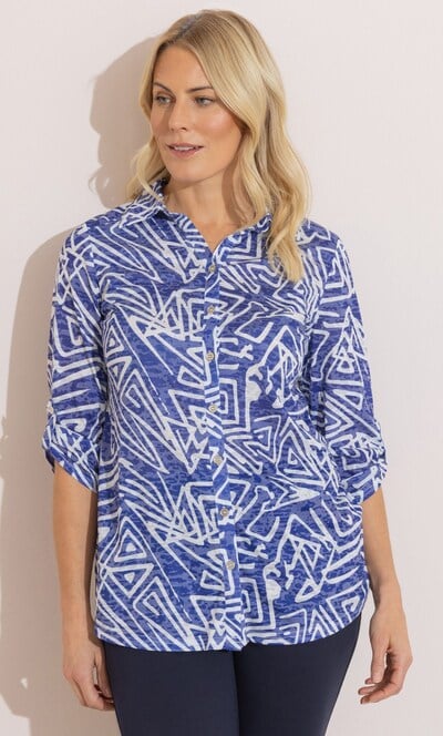 Anna Rose Embellished Geo Print Burnout Blouse