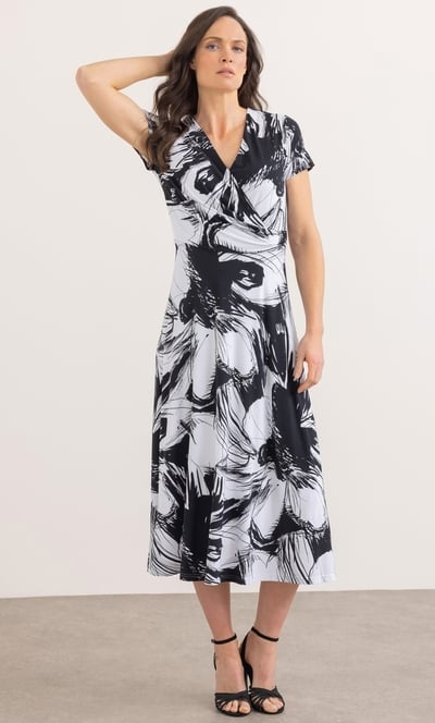 Printed Wrap Over Midi Dress