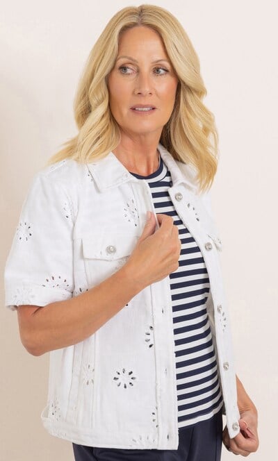 Anna Rose Short Sleeve Embroidered Cotton Denim Jacket