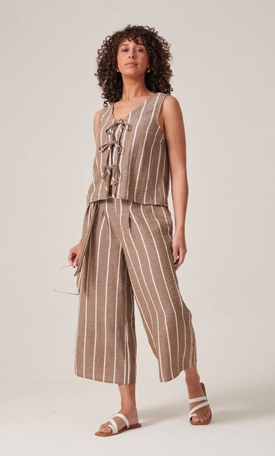 Striped Tie Front Sleeveless Top