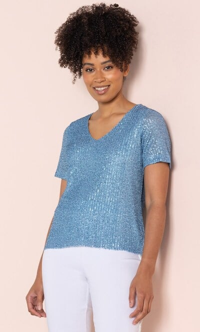 Sequinned Short Sleeve Top
