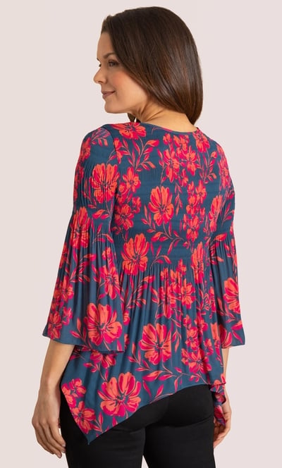 Floral Print Pleated Dip Hem Top