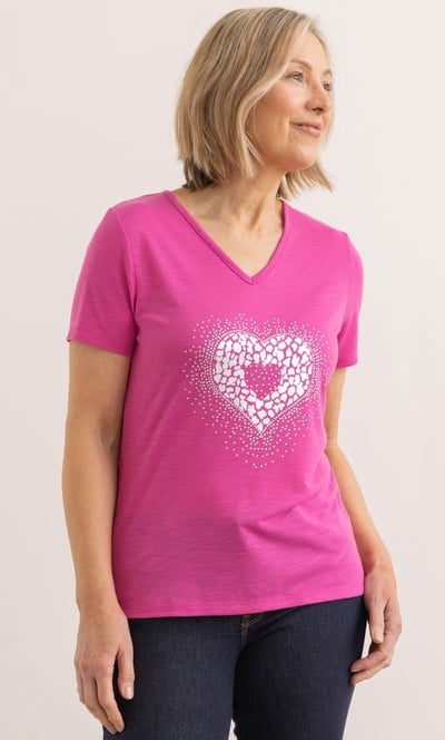 Anna Rose Embellished Heart Print Top