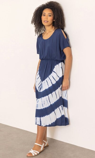 Tie Dye Cold Shoulder Midaxi Dress