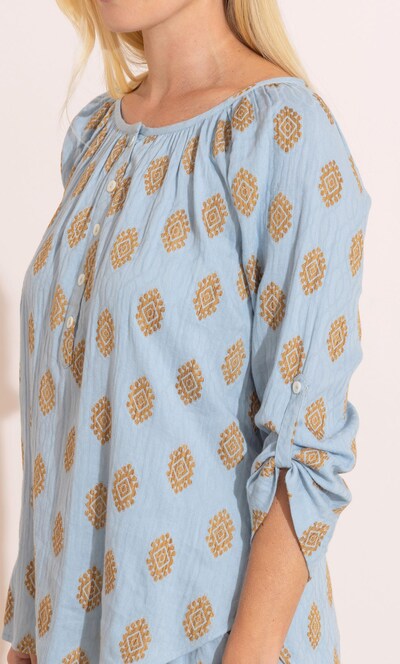 Geometric Embroidered Cotton Blouse