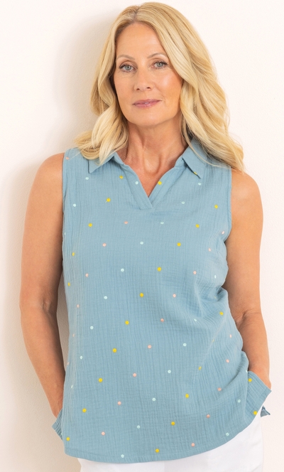 Anna Rose Embroidered Spot Cotton Top