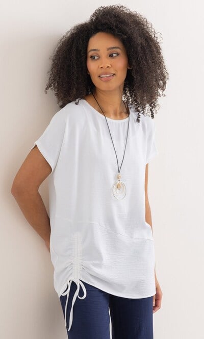 Textured Tie Top With Necklace