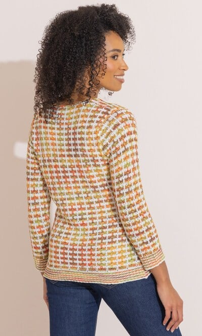 Ribbon Knit V Neck Patterned Jumper