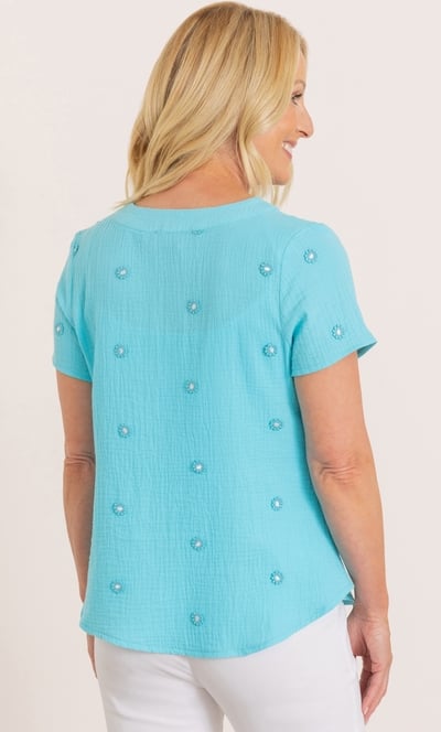 Anna Rose Floral Embroidered Textured Cotton Top