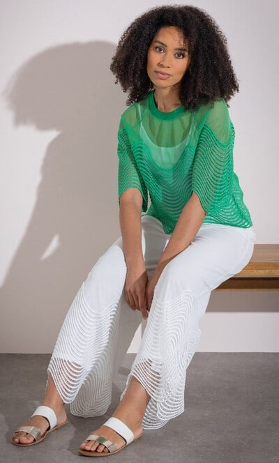 Wide Leg Pull On Mesh Trousers