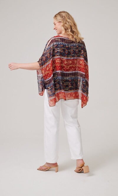 Printed Cold Shoulder Kimono Blouse