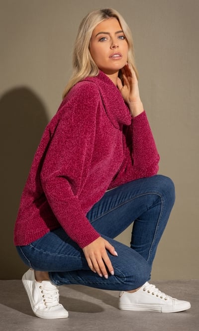 Cowl Neck Batwing Sleeve Chenille Jumper