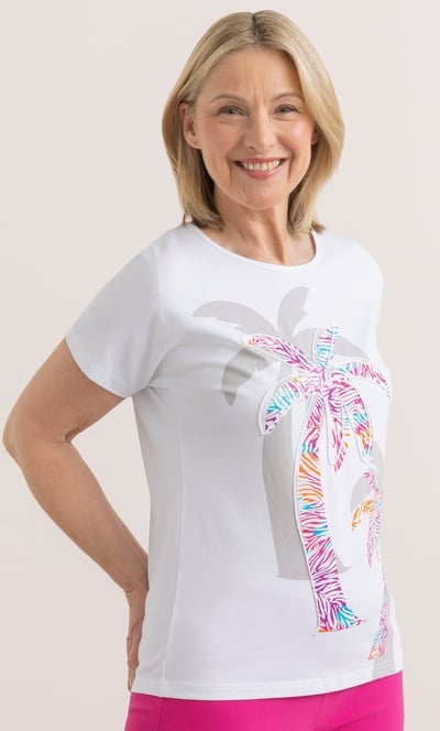 Anna Rose Embroidered Palm Tree Print Top