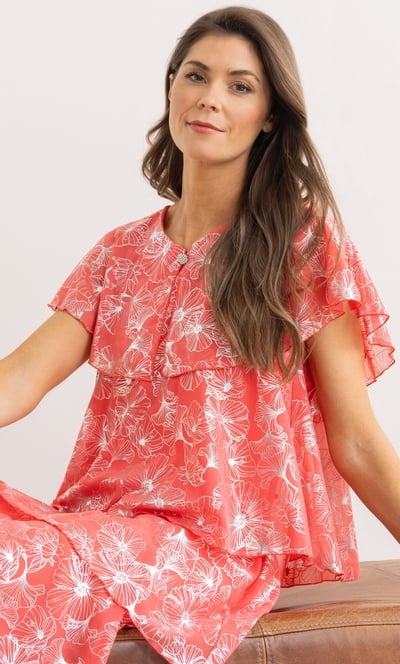 Floral Foil Printed Layered Dress