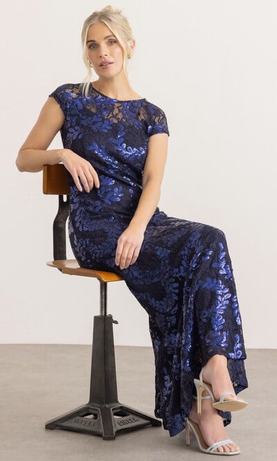 Sequinned Lace Maxi Dress