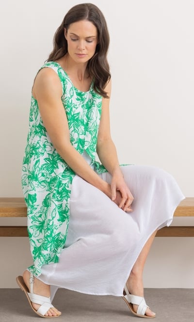 Botanical Print Layered Sleeveless Midi Dress