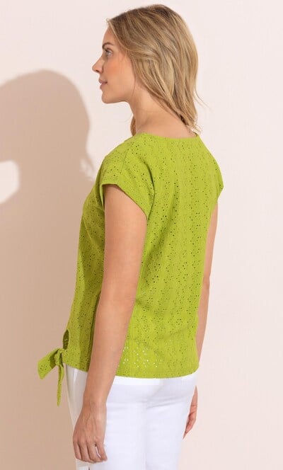 Eyelet Embroidered Tie Front Jersey Top