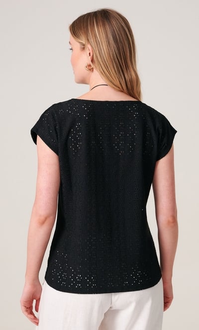 Eyelet Embroidered Tie Front Jersey Top