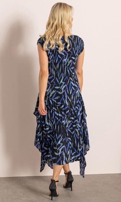 Leaf Print Pleated Midi Dress