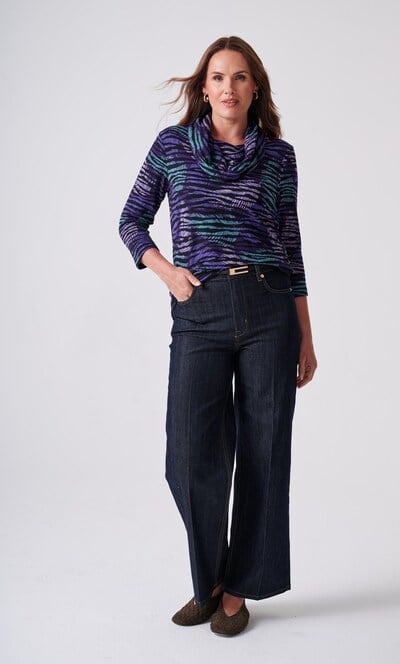 Anna Rose Leaf Printed Cowl Neck Jumper