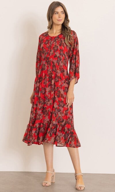Floral Print Pleated Midi Dress