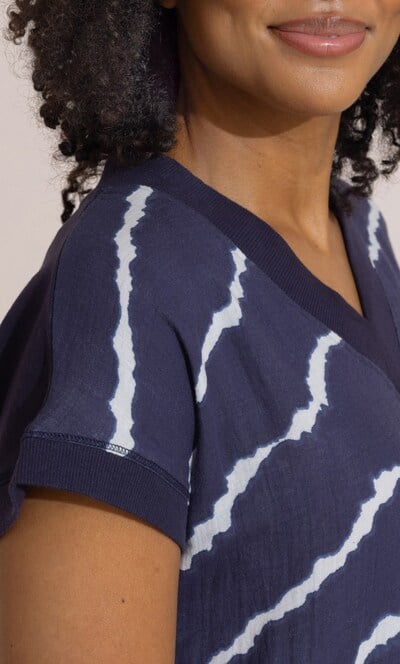 Printed Tie Dye V Neck Cotton Top