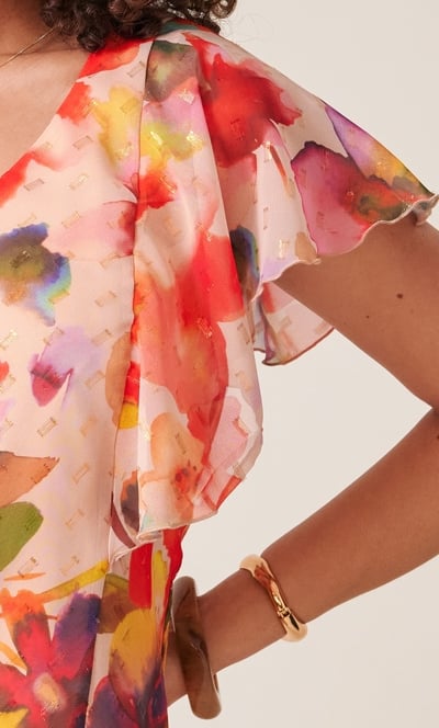 Bold Floral Shimmer Print Bias Cut Top