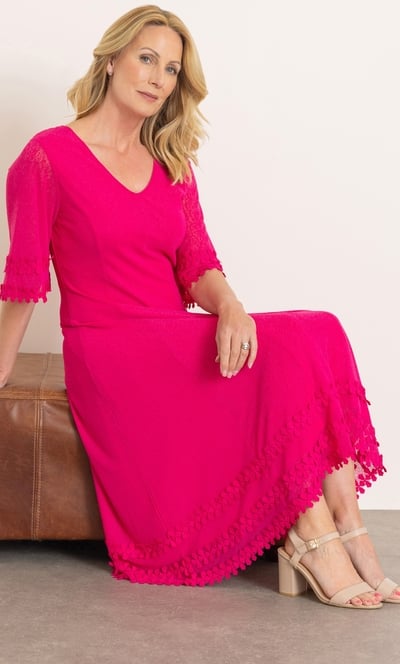 Anna Rose Crochet Trim Mesh Midi Dress