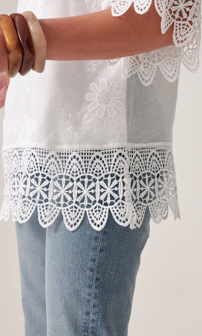 Floral Embroidery and Crochet Top