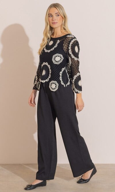 Wide Leg Textured Pull On Trousers