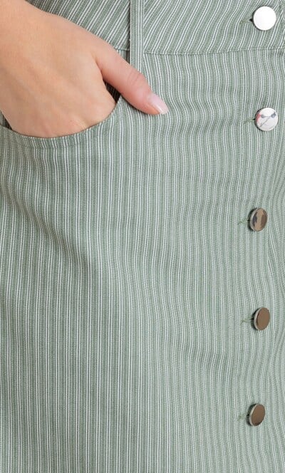 Striped Button Fastening Cotton Blend Skirt